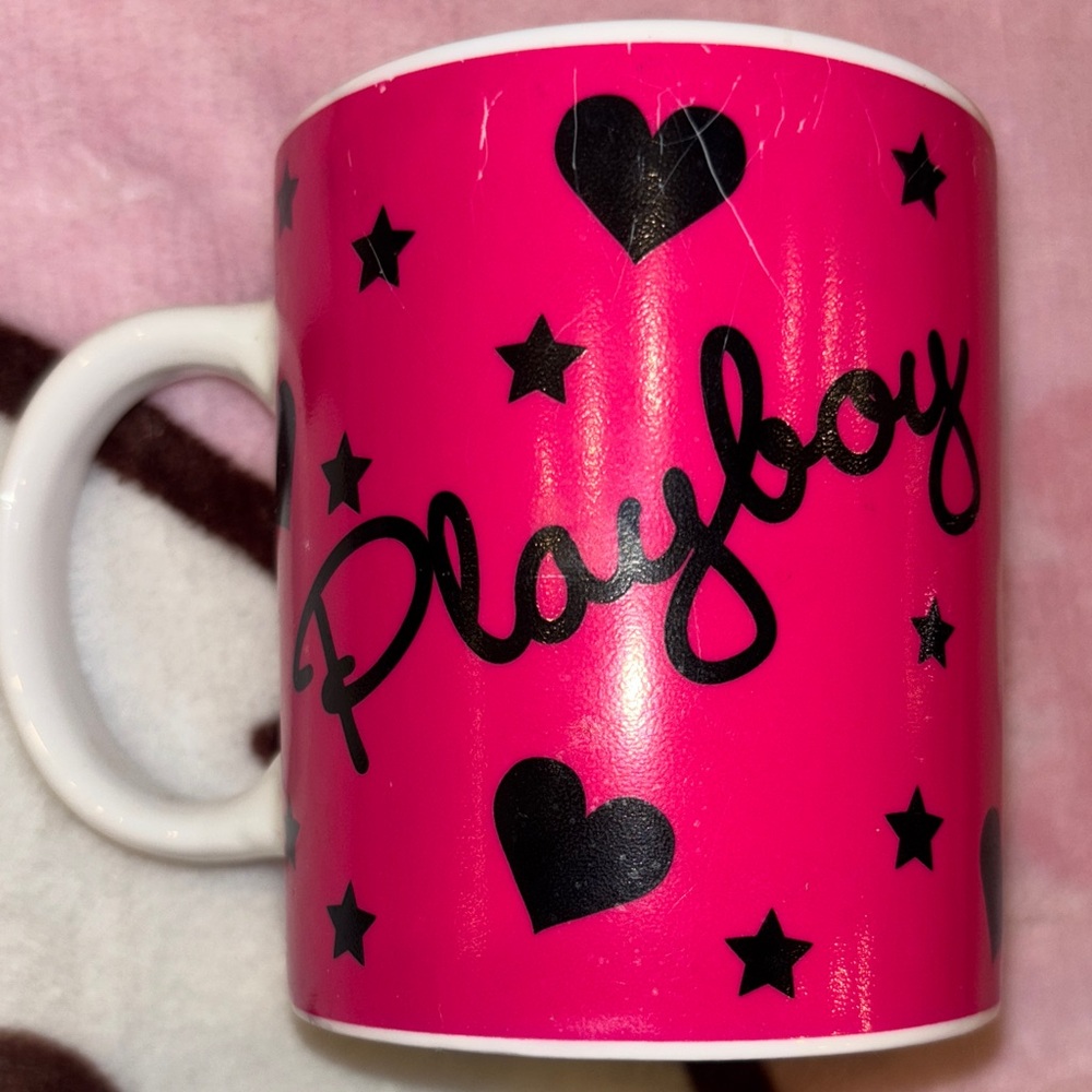 Playboy Hot Pink Mug with Black Hearts